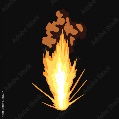 Gun flashe or gunshot animation. Fire explosion effect during the shot with the gun. Cartoon flash effect of bullet start. Shotgun fire, muzzle flash and explode