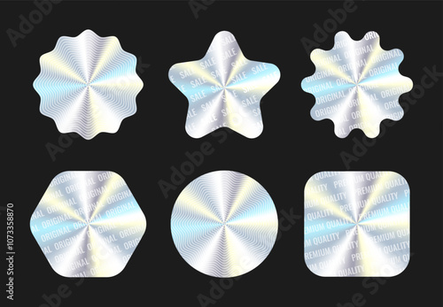 Holographic watermark stickers for your text, product quality, premium product, original product, sale.