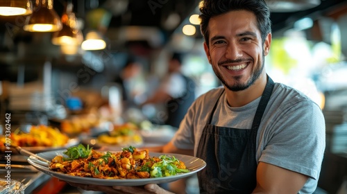 small business saturday, Happy Restaurant Owner Holding Delicious Dish