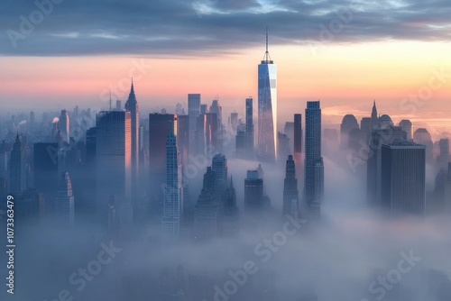 Cityscape in Morning Fog: A bustling city skyline barely visible through the morning fog.