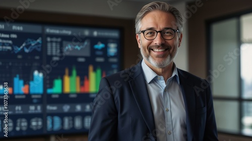 Businessman Reviews Positive Financial Data Analysis Charts and Graphs
