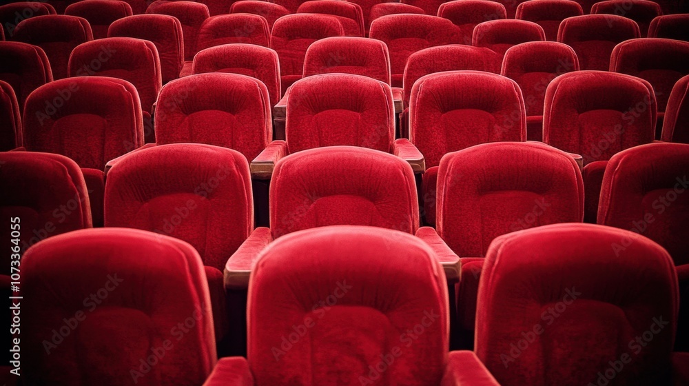 Obraz premium Rows of Empty Red Theatre Seats with Luxurious Upholstery Creating a Cozy and Inviting Atmosphere for Moviegoers in an Abandoned Cinema Hall