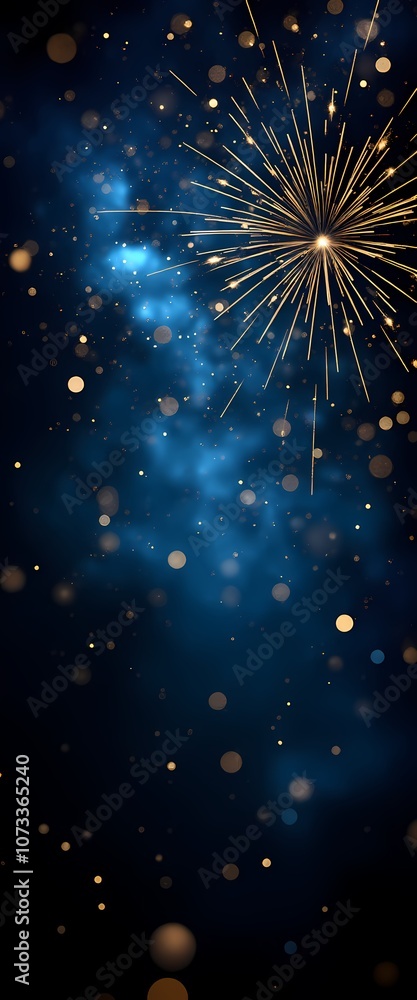 Blue and gold abstract background and fireworks splashes on New Year's Eve Blue and gold abstract background and fireworks splashes on New Year's Eve