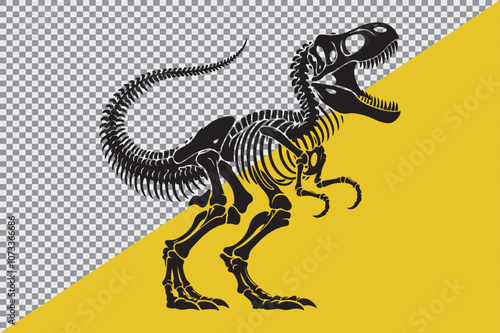 A black silhouette of a dinosaur skeleton