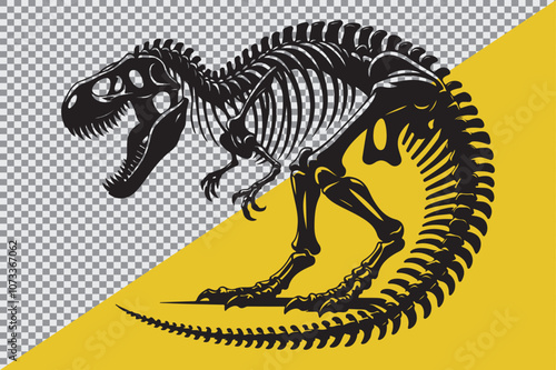 A black silhouette of a dinosaur skeleton