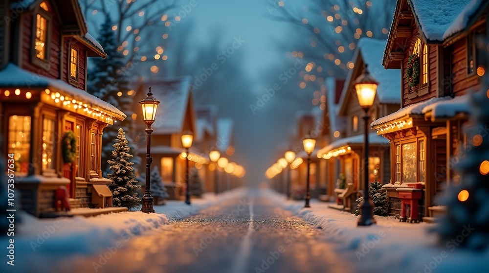 christmas miniature diorama. A fairytale Christmas scene with a snow-covered winter village and warm light. christmas miniature diorama. A fairytale Christmas scene with a snow-covered winter village and warm light.