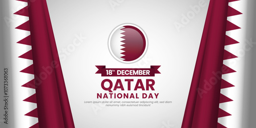 Happy Qatar National Day Banner Background Greetings with Waving Realistic Flag