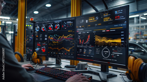 close up view of computer screen displaying real time data analytics and financial graphs, showcasing vibrant charts and metrics. atmosphere is focused and high tech, ideal for monitoring