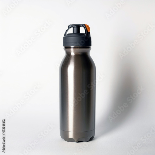 Stainless Steel Water Bottle with Black Lid and photo