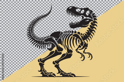 A black silhouette of a dinosaur skeleton