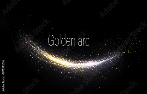 Isolated shiny gold ribbon with tinsel on black background, design component.