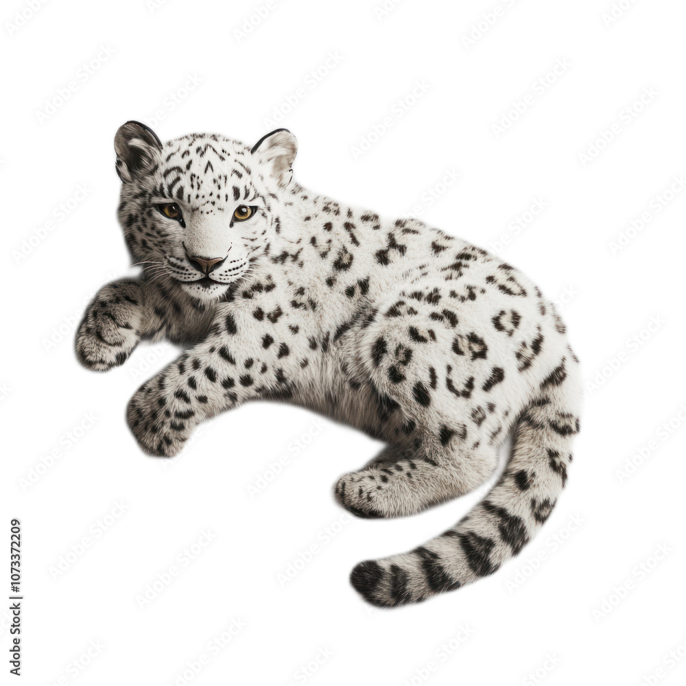 Obraz premium Snow Leopard Cub on White Background