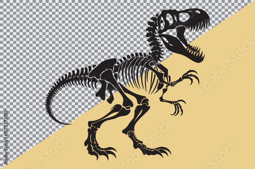 A black silhouette of a dinosaur skeleton