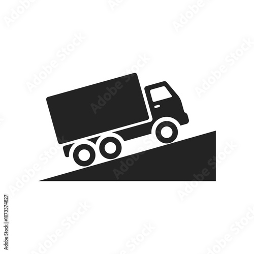 Isolated pictogram sign incline car, vehicle uphill street safety icon, truck inclined road symbol