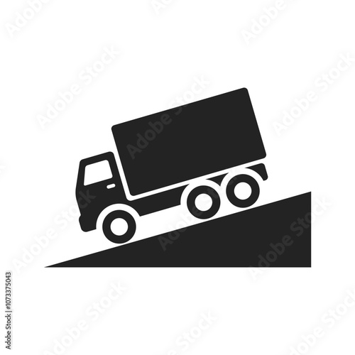 Isolated pictogram road sign descend car, vehicle downhill street safety icon, truck down road symbol
