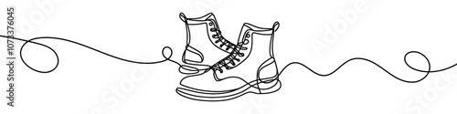 One continuous line illustration of boots, isolated on white background. This is a one line art of boots