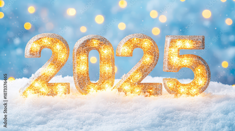Sparkling numbers 2025 are set against a snowy background, illuminated with soft lights, perfect for New Year celebrations or holiday greeting cards, representing hope and new beginnings, Sparkling numbers 2025 are set against a snowy background, illuminated with soft lights, perfect for New Year celebrations or holiday greeting cards, representing hope and new beginnings,