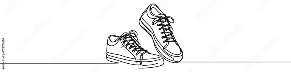 One continuous line illustration of sneakers, isolated on white background. This is a one line art of sneakers One continuous line illustration of sneakers, isolated on white background. This is a one line art of sneakers