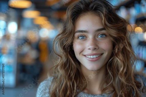 Wallpaper Mural Happy mature female businesswoman on video call in office wearing earbud having remote meeting or interview using laptop Torontodigital.ca