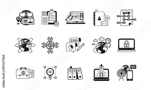 Collection of Business and Productivity Icons in Flat Design