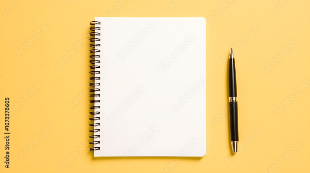 Spiral-bound notebook with an open page and a pen on top – Representing creativity, writing, and the organisation of thoughts in a simple, functional setting Spiral-bound notebook with an open page and a pen on top – Representing creativity, writing, and the organisation of thoughts in a simple, functional setting