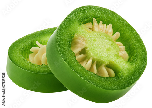 Фотография Jalapeno Pepper slice, isolated on white background, full depth of field