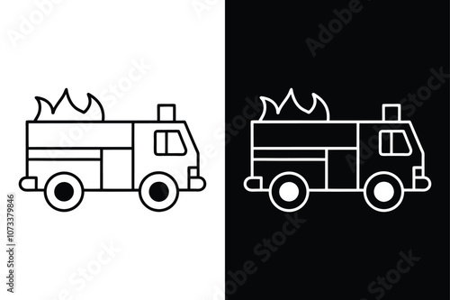 Fire truck icon isolated on on White Background Vector Art Illustration on white background.