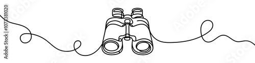 Minimalist vector illustration depicting a pair of binoculars, drawn with a single unbroken line