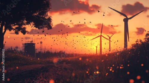 energy windmills, sustainable development goals, AI Generative photo