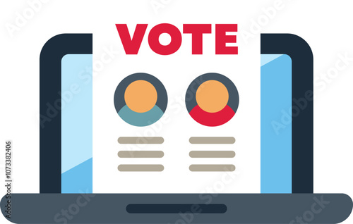 Online voting concept with a laptop showing candidates and a ballot on the screen, representing political participation and digital democracy in modern elections