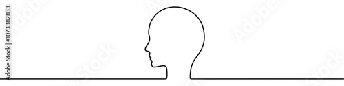 Continuous line drawing representing human head, isolated on white background. Line art of human head