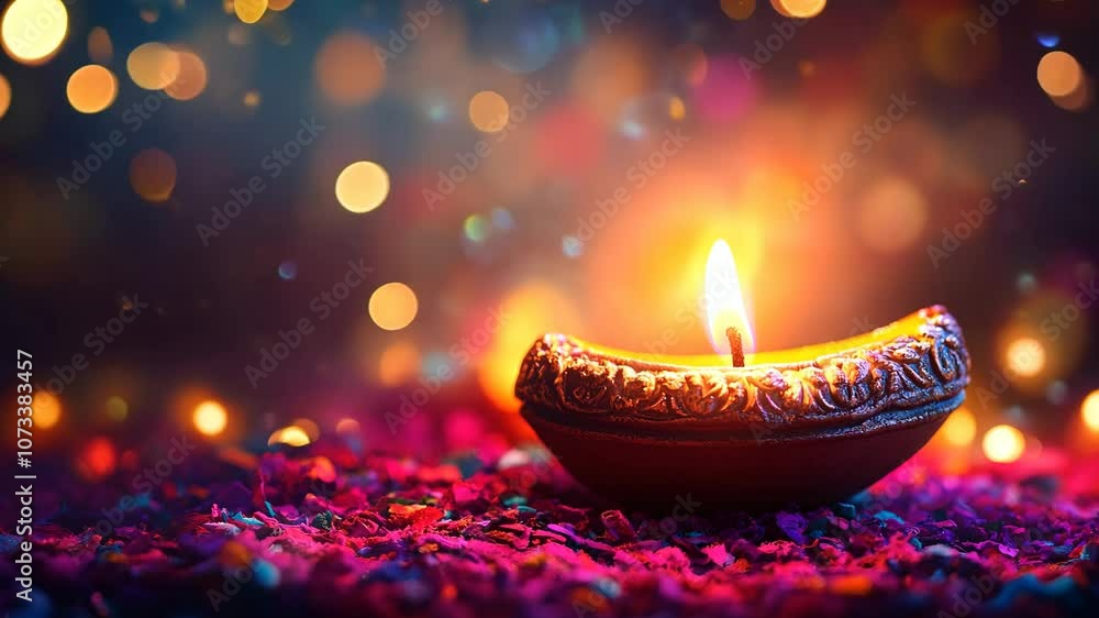 Greeting animated card with diya (oil lamp) on the orange background. Gudi Padwa. Ugadi festival in India. Marathi new year concept. Greeting animated card with diya (oil lamp) on the orange background. Gudi Padwa. Ugadi festival in India. Marathi new year concept.
