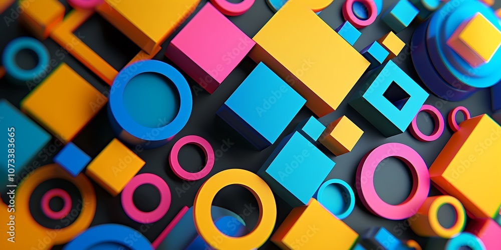 An energetic loop featuring animated 3D geometric shapes, with vibrant circles and squares that create an engaging and dynamic motion graphic An energetic loop featuring animated 3D geometric shapes, with vibrant circles and squares that create an engaging and dynamic motion graphic