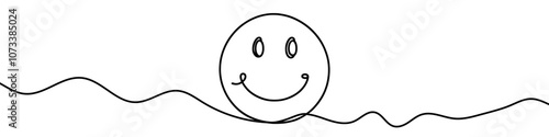 Simple line art illustration of a laughing face emoji on a white background. Vector illustration.