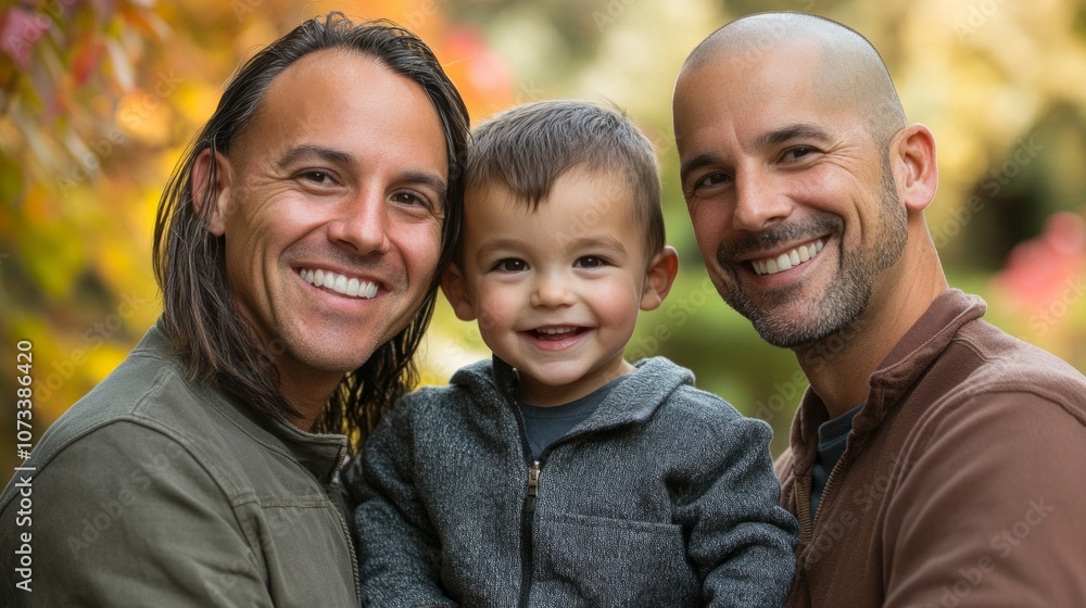 2 year old boy with long straight hair and a dimple in right cheek with 2 dads in their 40s with shaved heads, AI Generative 2 year old boy with long straight hair and a dimple in right cheek with 2 dads in their 40s with shaved heads, AI Generative