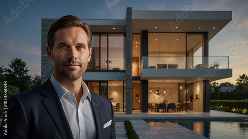 Wallpaper Mural Portrait of confident man, owner or real estate agent, in front of modern property	 Torontodigital.ca