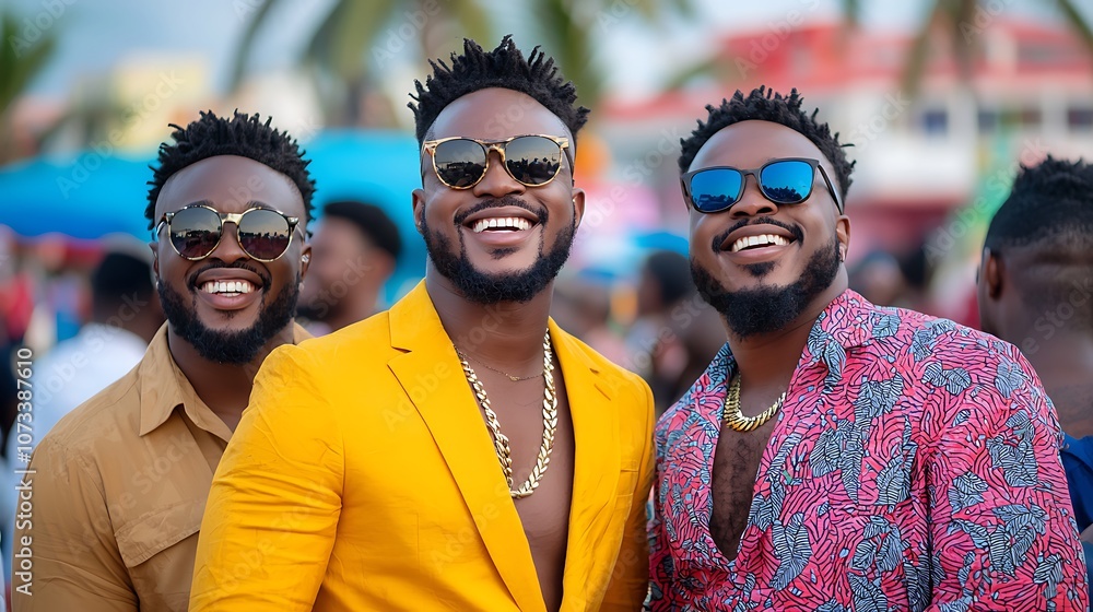 Three friends celebrate friendship and joy at a vibrant outdoor gathering under the sun Three friends celebrate friendship and joy at a vibrant outdoor gathering under the sun