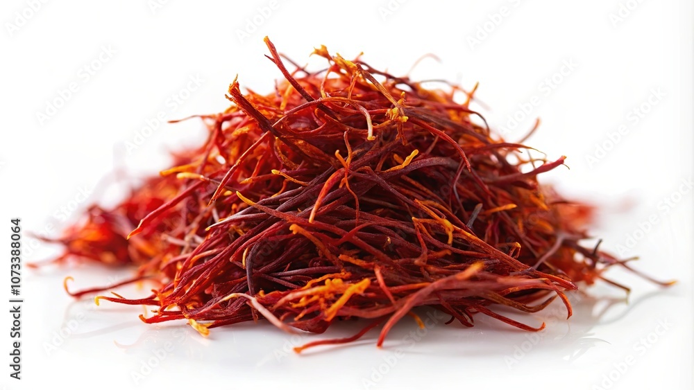 Fototapeta premium A close-up of dried red saffron threads, showcasing the intricate texture and vibrant color of this prized spice.