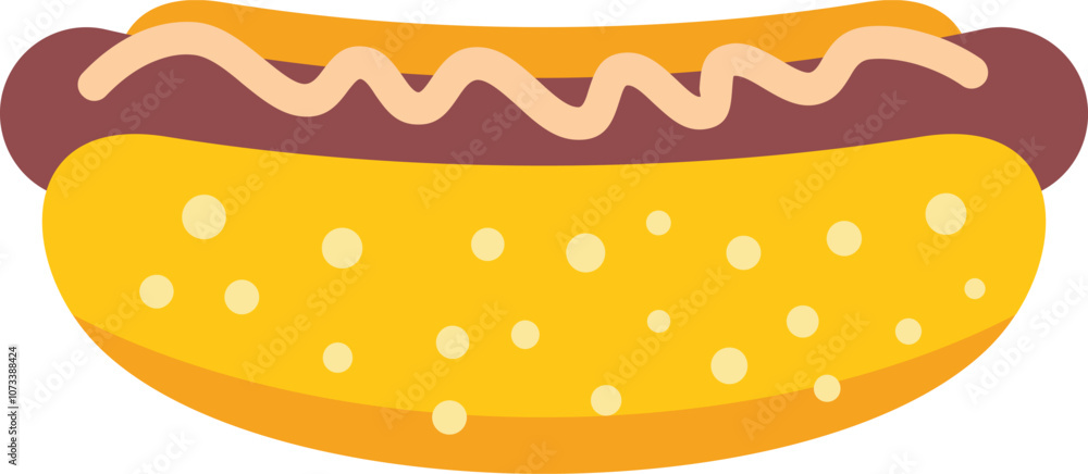 This vector illustration features a classic american hot dog with mustard and ketchup, perfect for projects related to food, snacks, and fast food This vector illustration features a classic american hot dog with mustard and ketchup, perfect for projects related to food, snacks, and fast food
