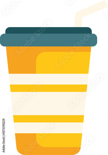 Yellow paper cup with lid and straw for soft drinks containing coffee, tea, juice, water