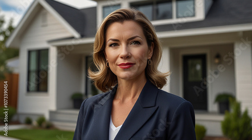 Portrait of confident woman, owner or real estate agent, in front of modern property Free Download Portrait of confident woman, owner or real estate agent, in front of modern property - GFXLoad