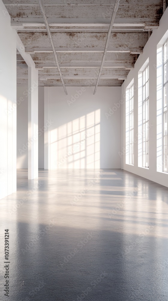 Spacious minimalist gallery with a blank wall for creative display Spacious minimalist gallery with a blank wall for creative display