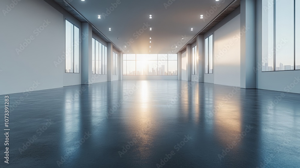 Empty modern gallery space with large blank walls, perfect for creative exhibition concepts Empty modern gallery space with large blank walls, perfect for creative exhibition concepts