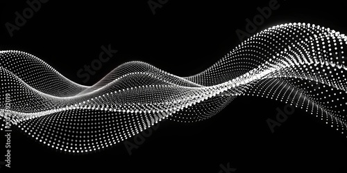 Abstract Wave Pattern Formed by White Dots on Black Background