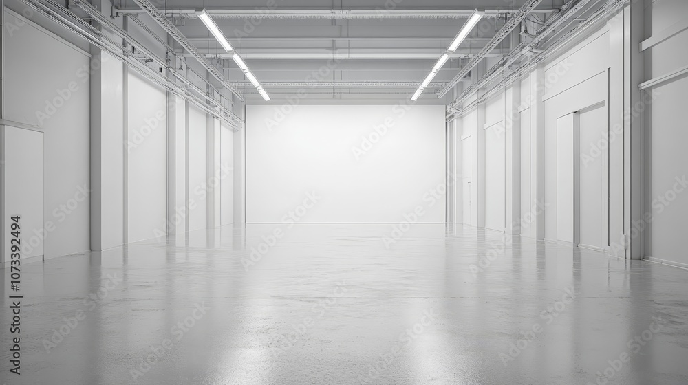 Spacious minimalist gallery with a blank wall for creative display Spacious minimalist gallery with a blank wall for creative display