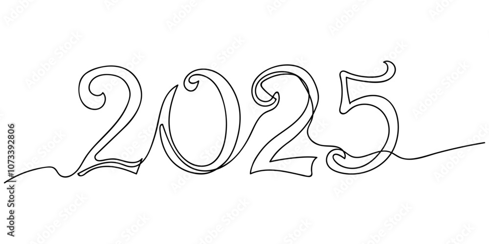 2025 One continuous line drawing style. Doodle vector illustration on white background. One line New Year concept. Line art, banner in minimalist style. 2025 One continuous line drawing style. Doodle vector illustration on white background. One line New Year concept. Line art, banner in minimalist style.