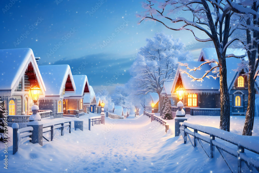 Fototapeta premium Beautiful snow scape in a small romantic village