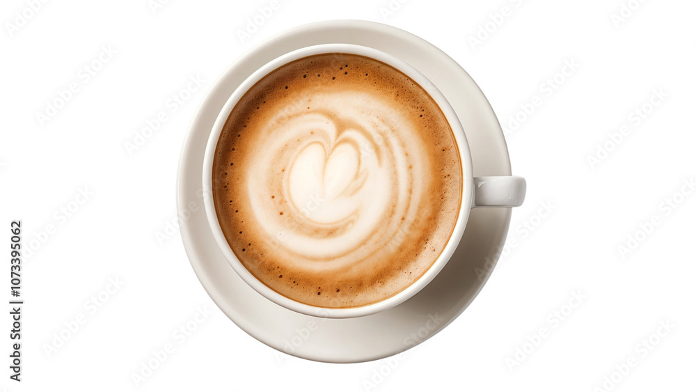Top view of a cup of coffee with heart shape latte, isolated on transparent background Top view of a cup of coffee with heart shape latte, isolated on transparent background