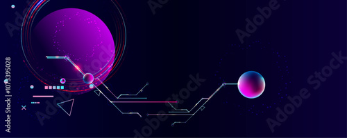 Dark retro futuristic cyberpunk elements abstraction background cosmos synthwave vaporwave retrowave glitch circle with blue and pink glows