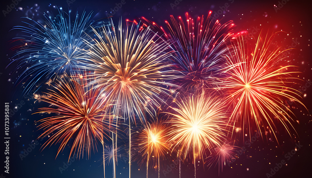 Fototapeta premium Colorful fireworks on dark black sky